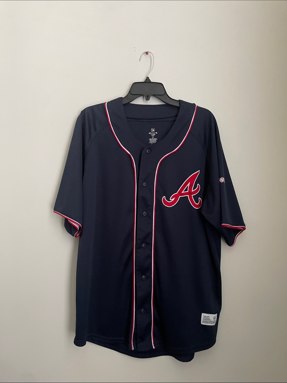 DYNASTY Atlanta Braves Jersey Shirt XL Navy Red Button Front Short Sleeve MLB